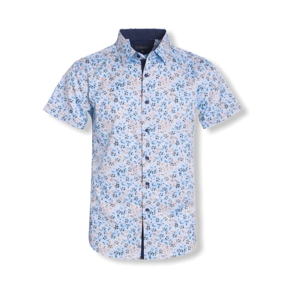 Men's Floral Short Sleeve Shirt - Blue and White